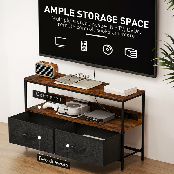 Meuble TV avec station de charge et étagère ouverte pour téléviseurs 47 pouces, marron rustique