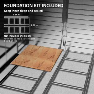 Abri de jardin en acier galvanisé avec portes verrouillables et structure de plancher, couleur teck