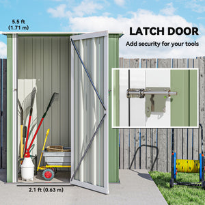 Abri de jardin en métal avec toit incliné et porte verrouillable pour outils, vert clair