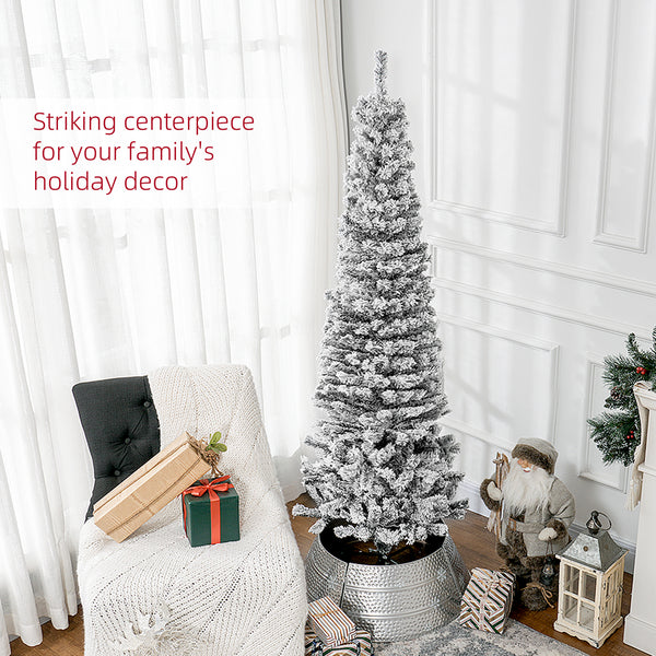 Sapin de Noël givré de 6 pieds en forme de crayon