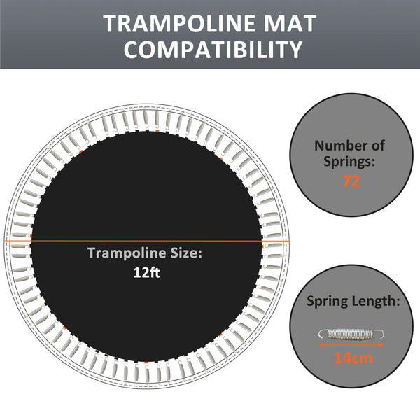 Soozier Trampoline Mat Replacement with Spring Pull Tool and 72 V-Hooks, Fits 12ft Trampoline, Using 5.5" Springs, Black