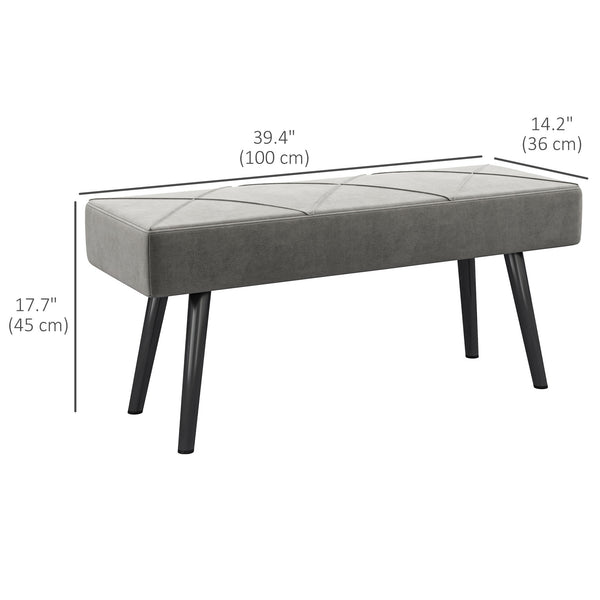 Banc de chambre rembourré avec pieds en acier, gris