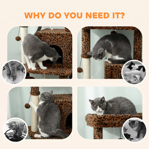 52 Inch Cat Tree with Scratching Posts, Cat Bed, Condo, Jumping Platforms, Toy Balls, Anti-tip Kit