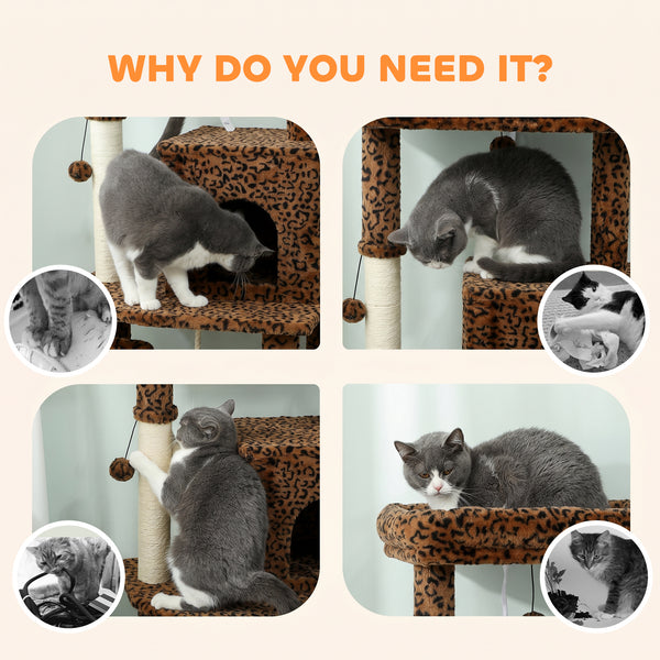 52 Inch Cat Tree with Scratching Posts, Cat Bed, Condo, Jumping Platforms, Toy Balls, Anti-tip Kit
