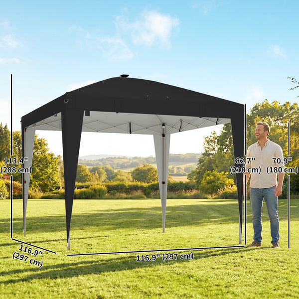 Abri pliant 10 x 10 avec éclairage central, protection UPF 50+, télécommande, noir