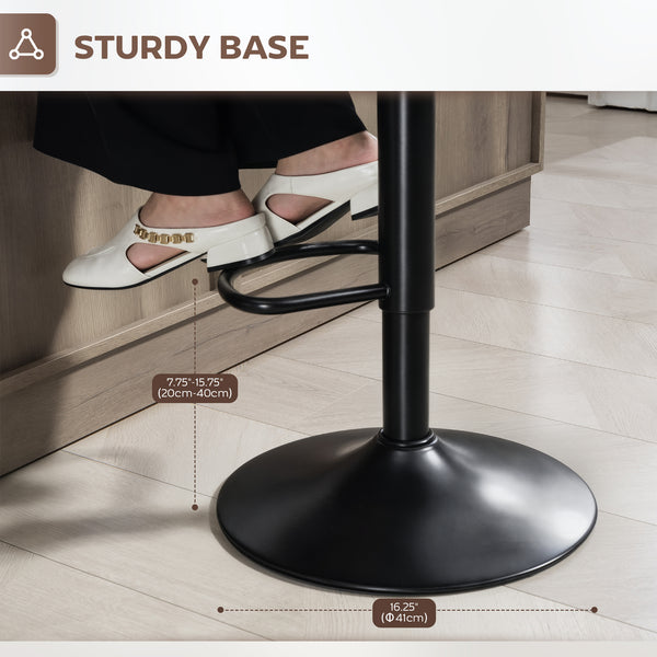 Set of 2 swivel bar stools with footrest, black and brown