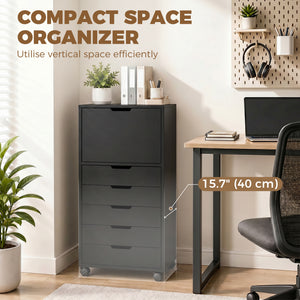 File Cabinet on Wheels Mobile Printer Stand with 5 Drawers for Home Office Black