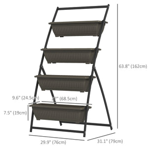Jardinière surélevée verticale à 4 niveaux avec 4 bacs pour plantes d'extérieur, marron