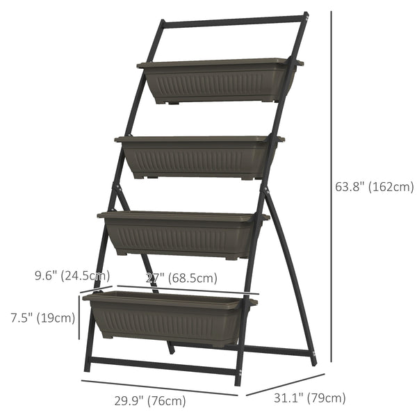 Jardinière surélevée verticale à 4 niveaux avec 4 bacs pour plantes d'extérieur, marron