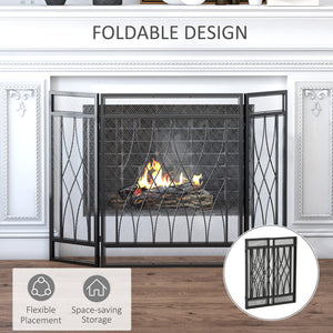Pare-étincelles décoratif à 3 panneaux en métal noir