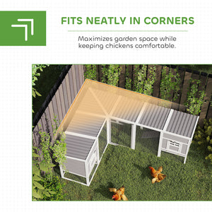 L-shaped chicken coop with run and 2 buildings