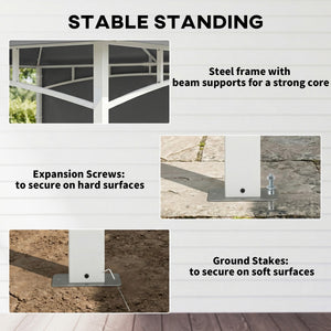 10' x 10' Patio Gazebo, Double Roof Outdoor Gazebo Canopy Shelter with Storage, Hook, Metal Frame, Dark Grey