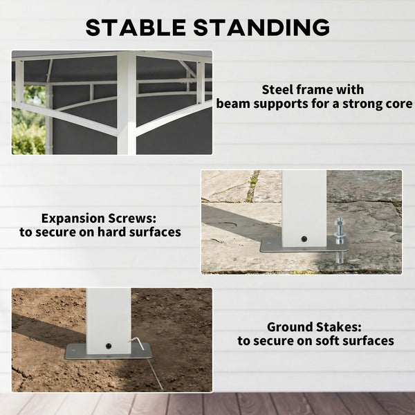 10' x 10' Patio Gazebo, Double Roof Outdoor Gazebo Canopy Shelter with Storage, Hook, Metal Frame, Dark Grey