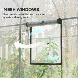 Tunnel greenhouse with roll-up door and mesh window, wind-resistant, transparent