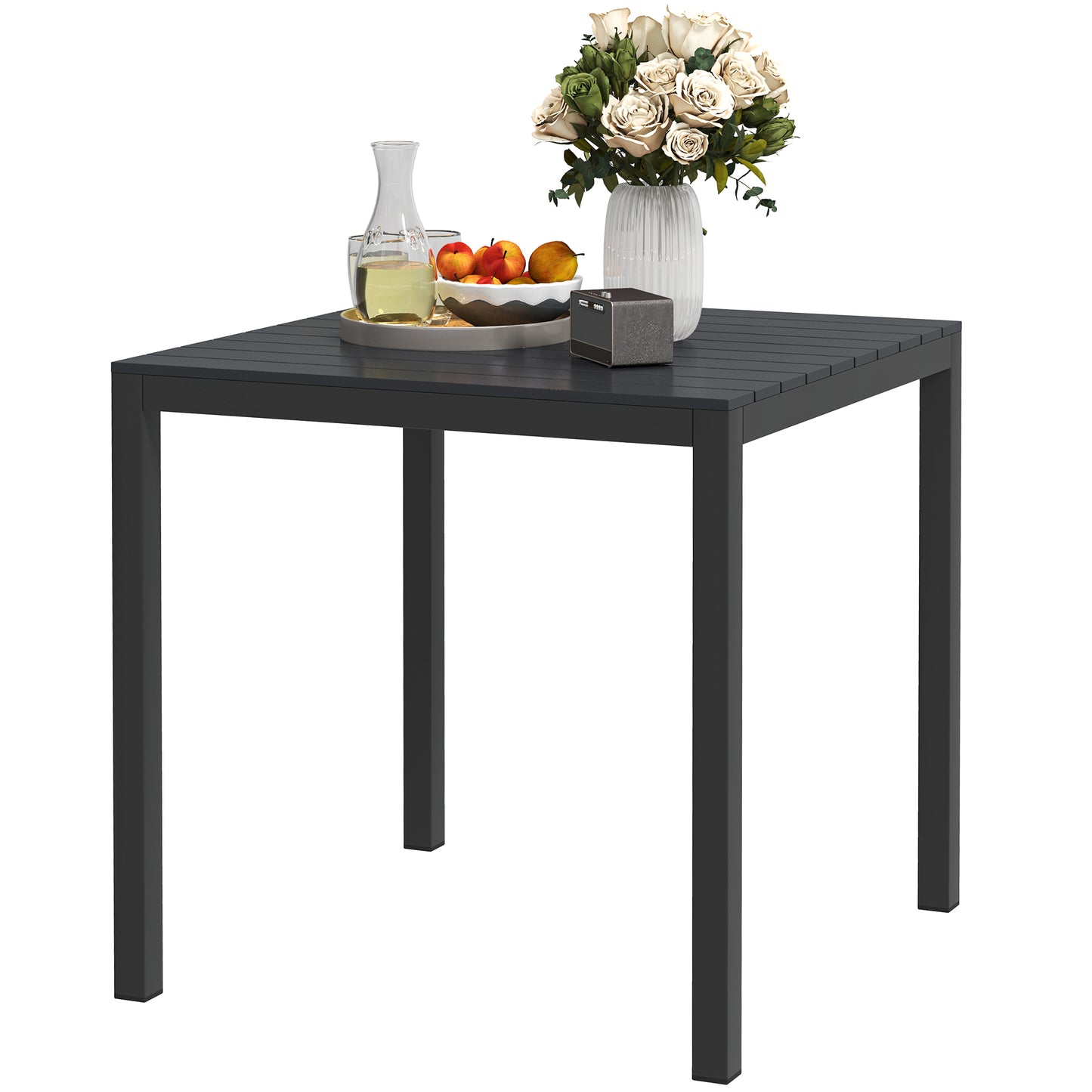 Outsunny Square Outdoor Dining Table for 4 People with Steel and Aluminum Frame, Black