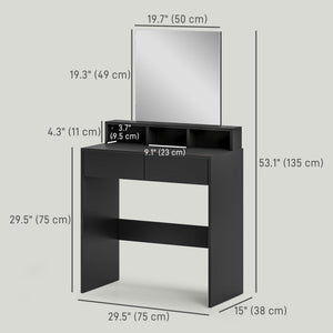 Coiffeuse avec miroir, tiroirs et compartiments, noire
