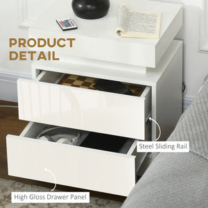 Table de chevet avec éclairage LED et 2 tiroirs pour chambre ou salon, blanche