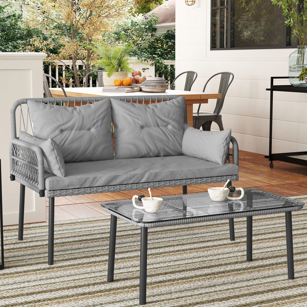 Ensemble de mobilier 2 pièces en résine tressée, gris clair