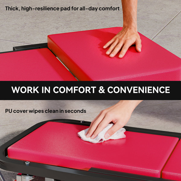 2-in-1 rolling mechanic's trolley with cushion, 6 wheels, red