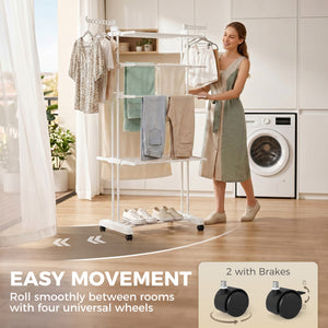 Séchoir à linge pliable à 5 niveaux sur roulettes, blanc