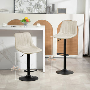 Set of 2 height-adjustable leather bar stools with swivel seats, cream white