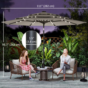 2.83m Patio Umbrella with Solar LED Lights, Cover, 3-Tier with Tilt and Crank, Grey