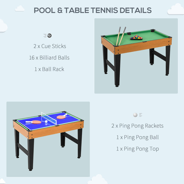 Table de jeu multifonction 4 en 1 de 43 pouces, billard, hockey, tennis de table, baby-foot, installation facile pour toute la famille