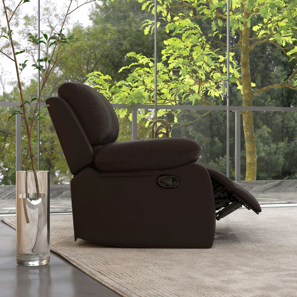 Canapé inclinable manuel en cuir synthétique inclinable avec repose-pieds à commande rétractable pour salon, marron