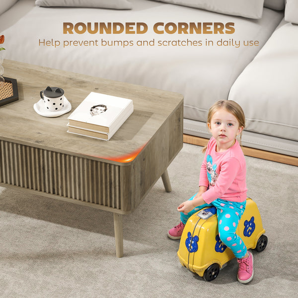 Table basse relevable avec rangement, chêne
