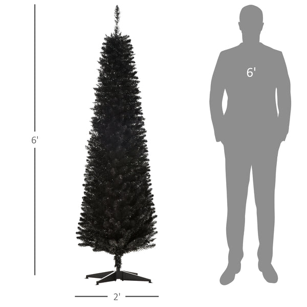 Sapin de Noël artificiel mince noir de 6 pieds
