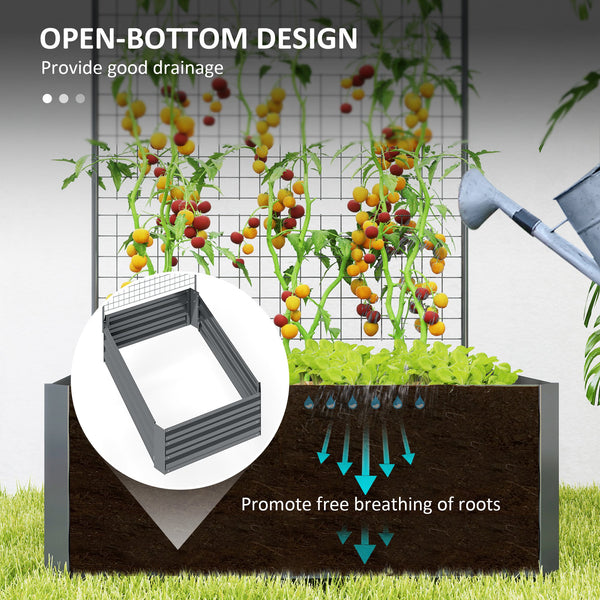 Jardinière surélevée galvanisée avec treillis pour plantes grimpantes, bac à fleurs d'extérieur à fond ouvert, gris foncé