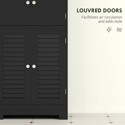 Freestanding bathroom cabinet with glass doors, black