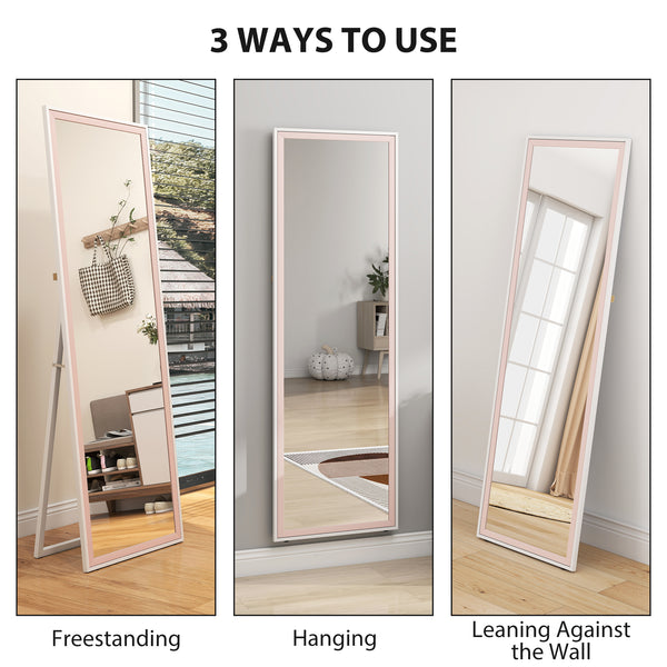 Rectangular mirror with frame, white and pink
