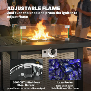 32-inch Square 50,000 BTU Propane Fire Pit Table with Fireplace, Wind Guard, Cover, CSA Certified, Gray