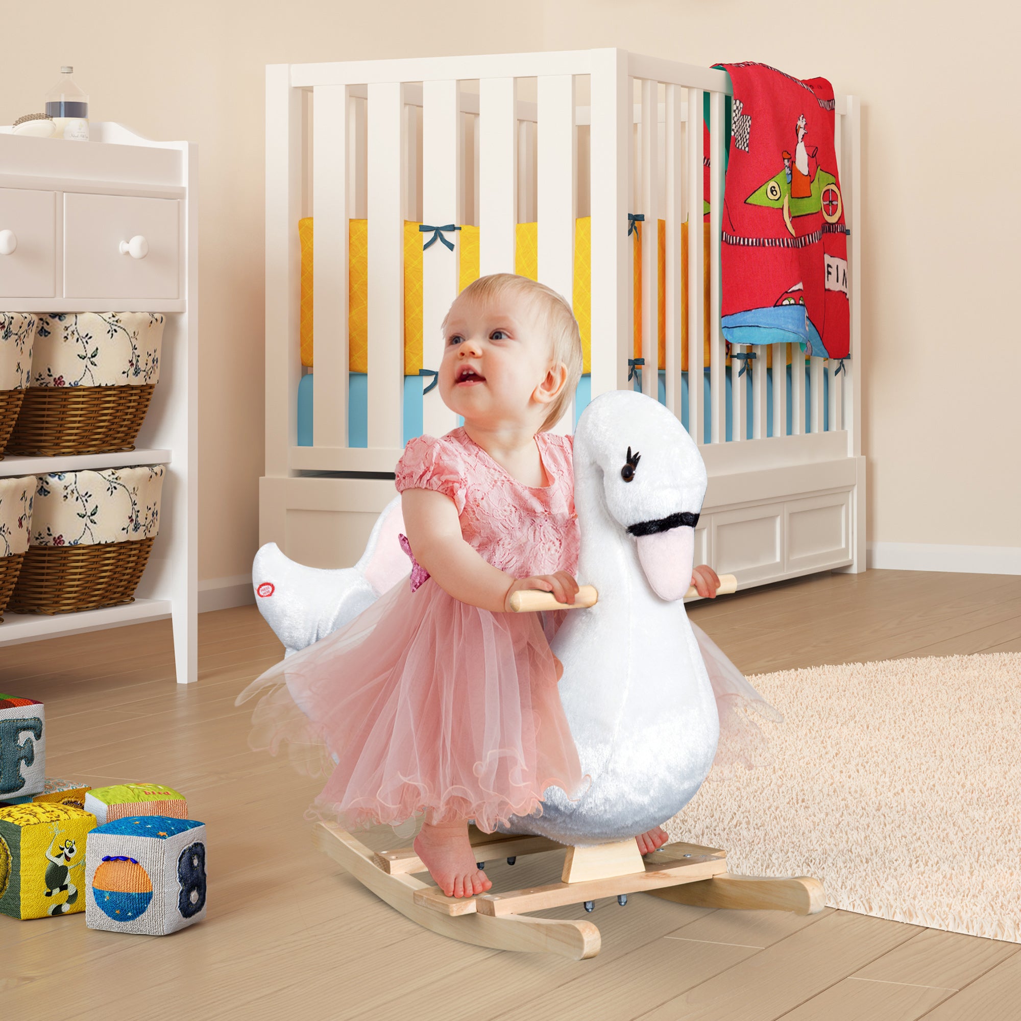 Soft and warm rocking swan with lullaby, white