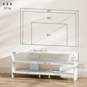 Meuble TV d'angle avec 2 étagères ouvertes pour TV 47 pouces, blanc