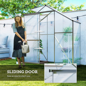 Polycarbonate greenhouse with sliding door, 5-level roof ventilation and gutter