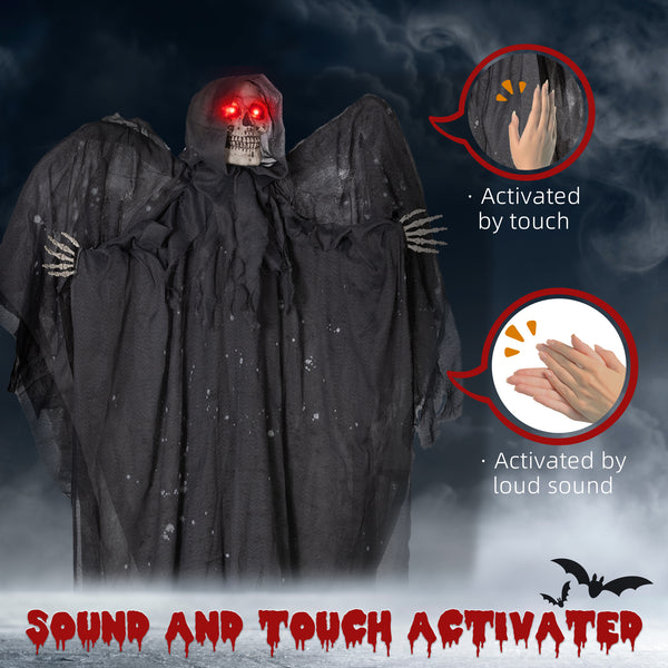 Grandeur Nature Faucheuse 6,4 pieds, Ailée Décoration d'Halloween Extérieure animé avec Yeux Lumineux