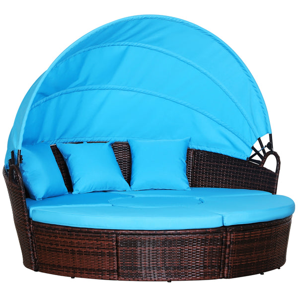 Canapé-lit de jardin 4 pièces avec auvent rétractable, bleu clair