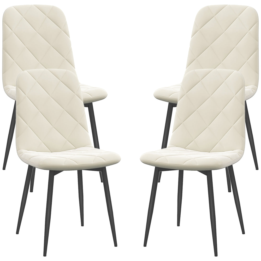 Lot de 4 chaises de salle à manger rembourrées avec pieds en acier, couleur crème