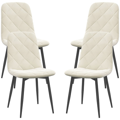Lot de 4 chaises de salle à manger rembourrées avec pieds en acier, couleur crème
