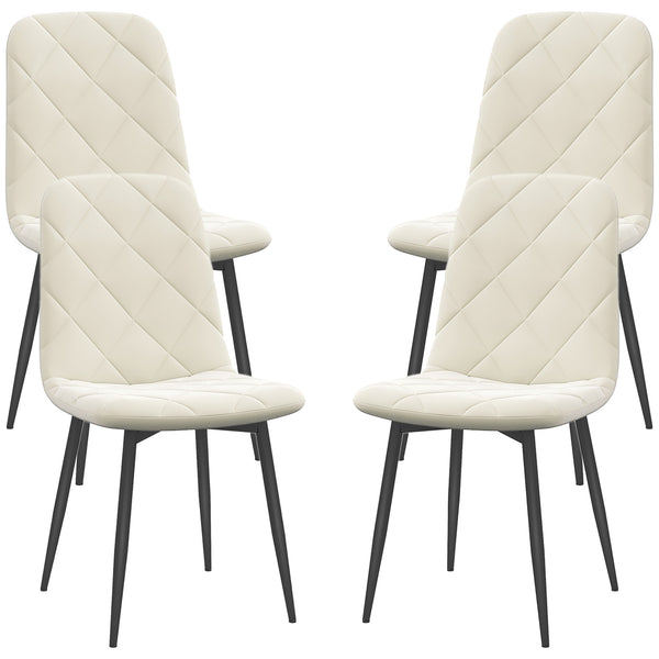 Lot de 4 chaises de salle à manger rembourrées avec pieds en acier, couleur crème