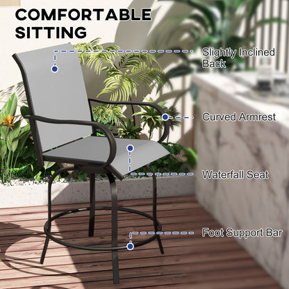 Outsunny Set of 2 Outdoor Bar Stools, 360° Swivel, 68 x 75 x 123 cm, Grey