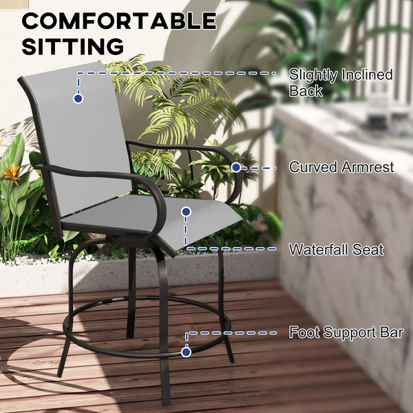 Lot de 2 tabourets de bar d'extérieur pivotants à 360°, gris