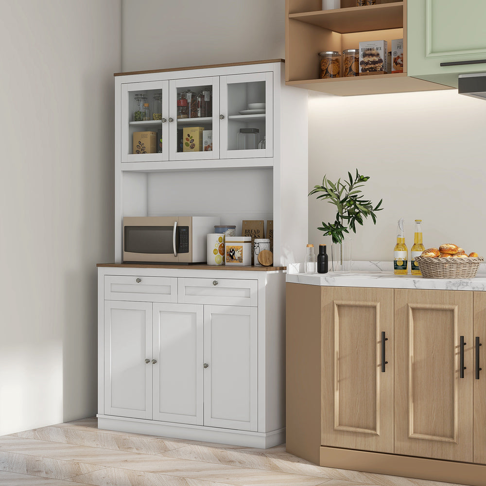 Garde-manger avec espace micro-ondes et portes vitrées, blanc