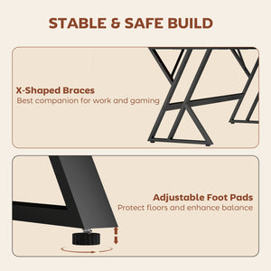 Bureau d'ordinateur de 71" avec structure en X pour bureau à domicile, marron rustique