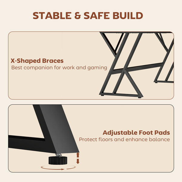 Bureau d'ordinateur de 71" avec structure en X pour bureau à domicile, marron rustique
