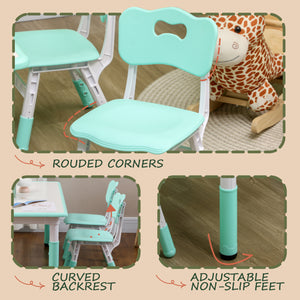 Kids Table and Chair Set (4 Chairs, Adjustable Height, Easy to Clean, Ages 1.5-5), Green