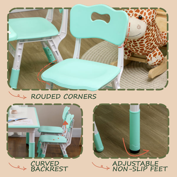 Kids Table and Chair Set (4 Chairs, Adjustable Height, Easy to Clean, Ages 1.5-5), Green