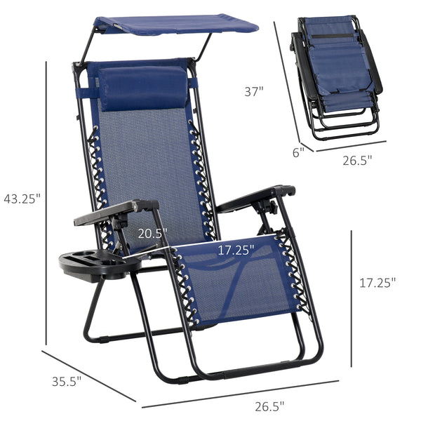 Ensemble de 2 chaises pliables avec auvent zéro gravité, bleu